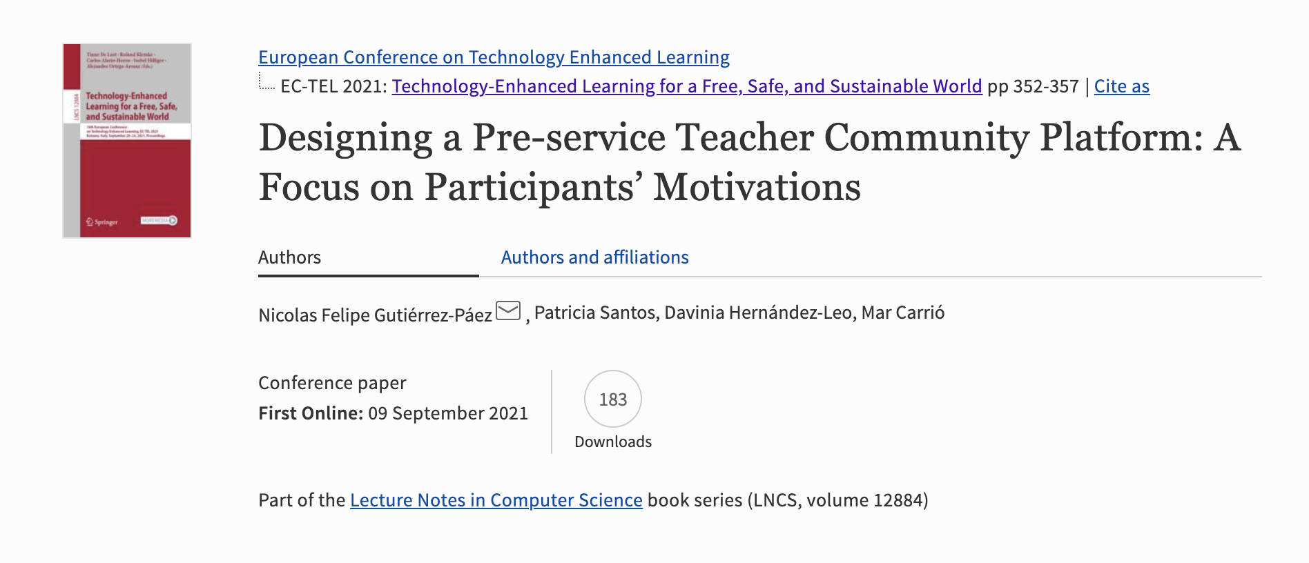 ECTEL2021 paper: Designing a Pre-service Teacher Community Platform: A Focus on Participants’ Motivations