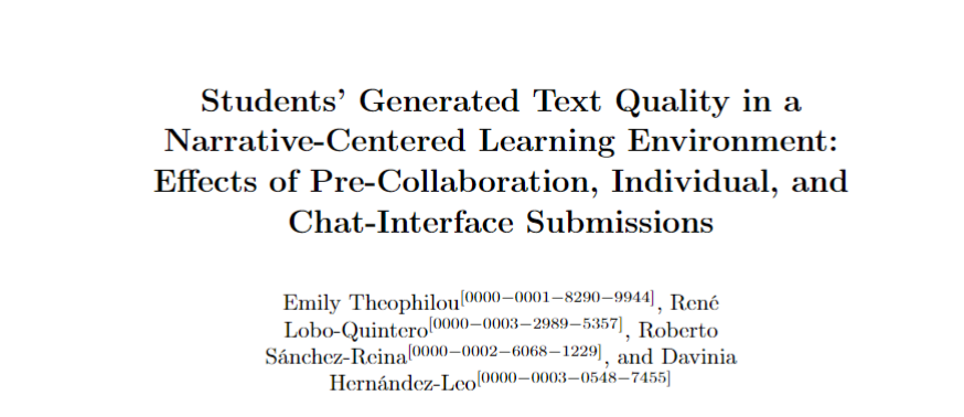 CollabTech 2023: Students’ Generated Text Quality in a Narrative-Centered Learning Environment: Effects of Pre-Collaboration, Individual, and Chat-Interface Submissions