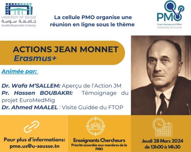 Online session organised by the University of Sousse about Jean Monnet Erasmus+ projects