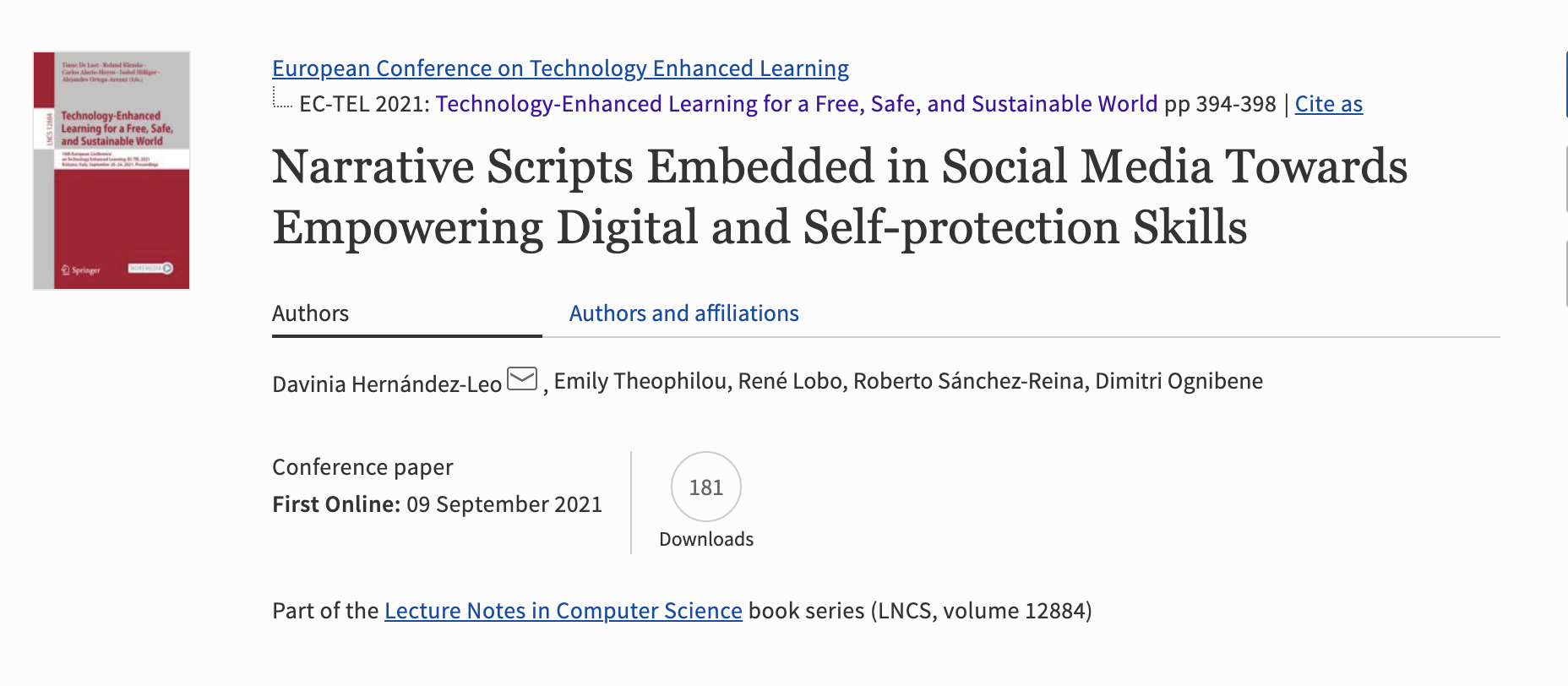 ECTEL2021 demo paper: Narrative scripts embedded in social media towards empowering digital and self-protection skills