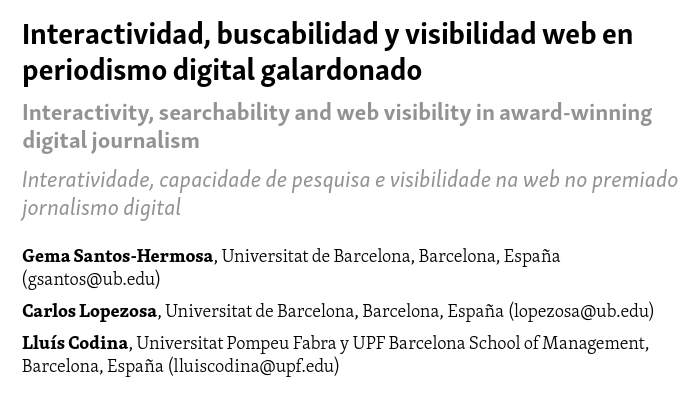 Interactividad, buscabilidad y visibilidad web en periodismo digital galardonado  [artículo open access]