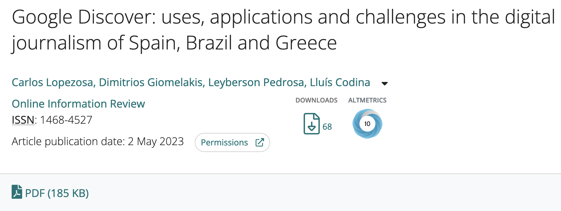 Google Discover: uses, applications and challenges in the digital journalism of Spain, Brazil and Greece [article]