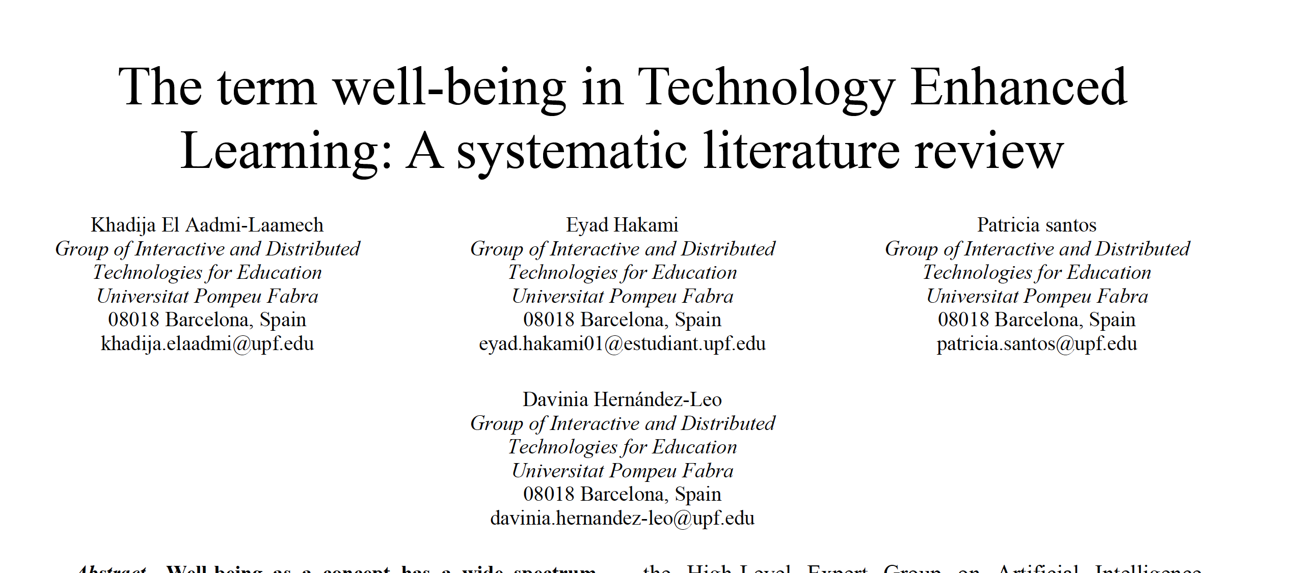 The term well-being in Technology Enhanced Learning: A systematic literature review