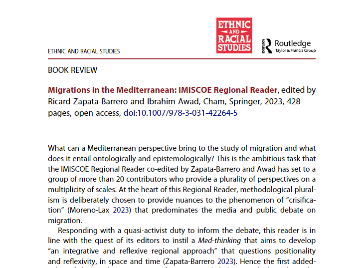 Sarah Wolff published a Book Review of Migrations in the Mediterranean in Ethnic and Racial Studies