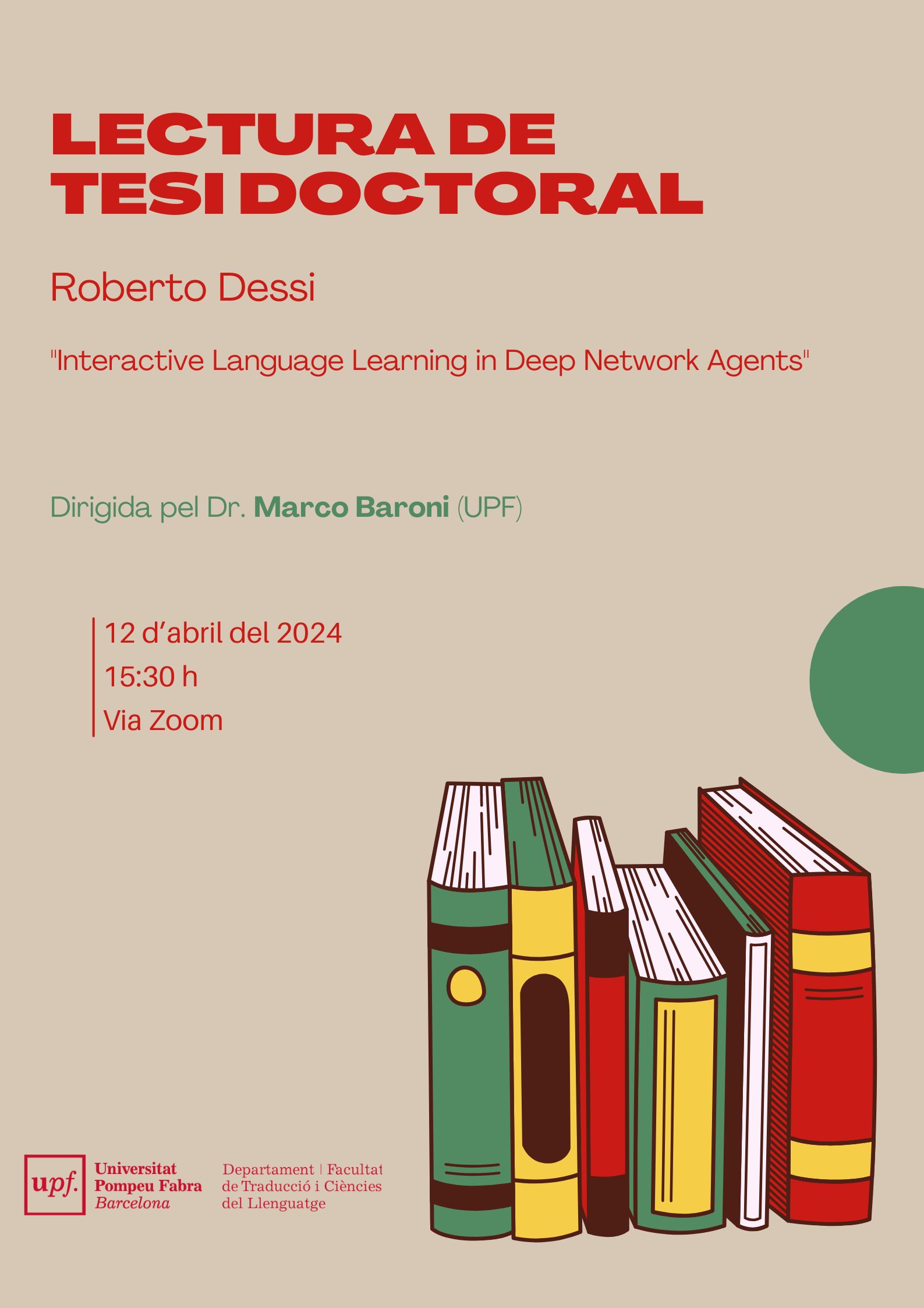 12/04/2024 Lectura de la tesi doctoral de Roberto Dessi, a les 15.30 hores