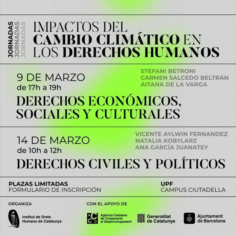 The Institute for Human Rights of Catalonia organizes two sessions on the Impacts of climate change on human rights