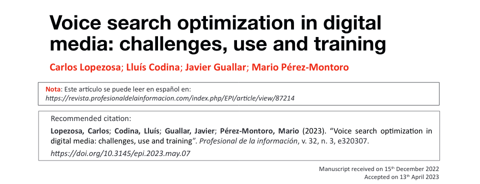 Voice search optimization in digital media: challenges, use and training [open access article]