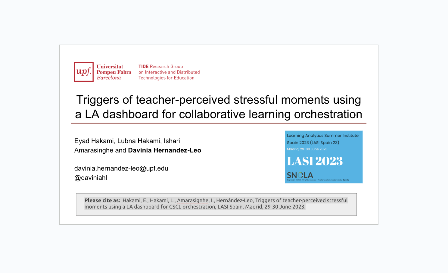 TIDE at LASI Spain: Triggers of teacher-perceived stressful moments using a LA dashboard for CSCL orchestration