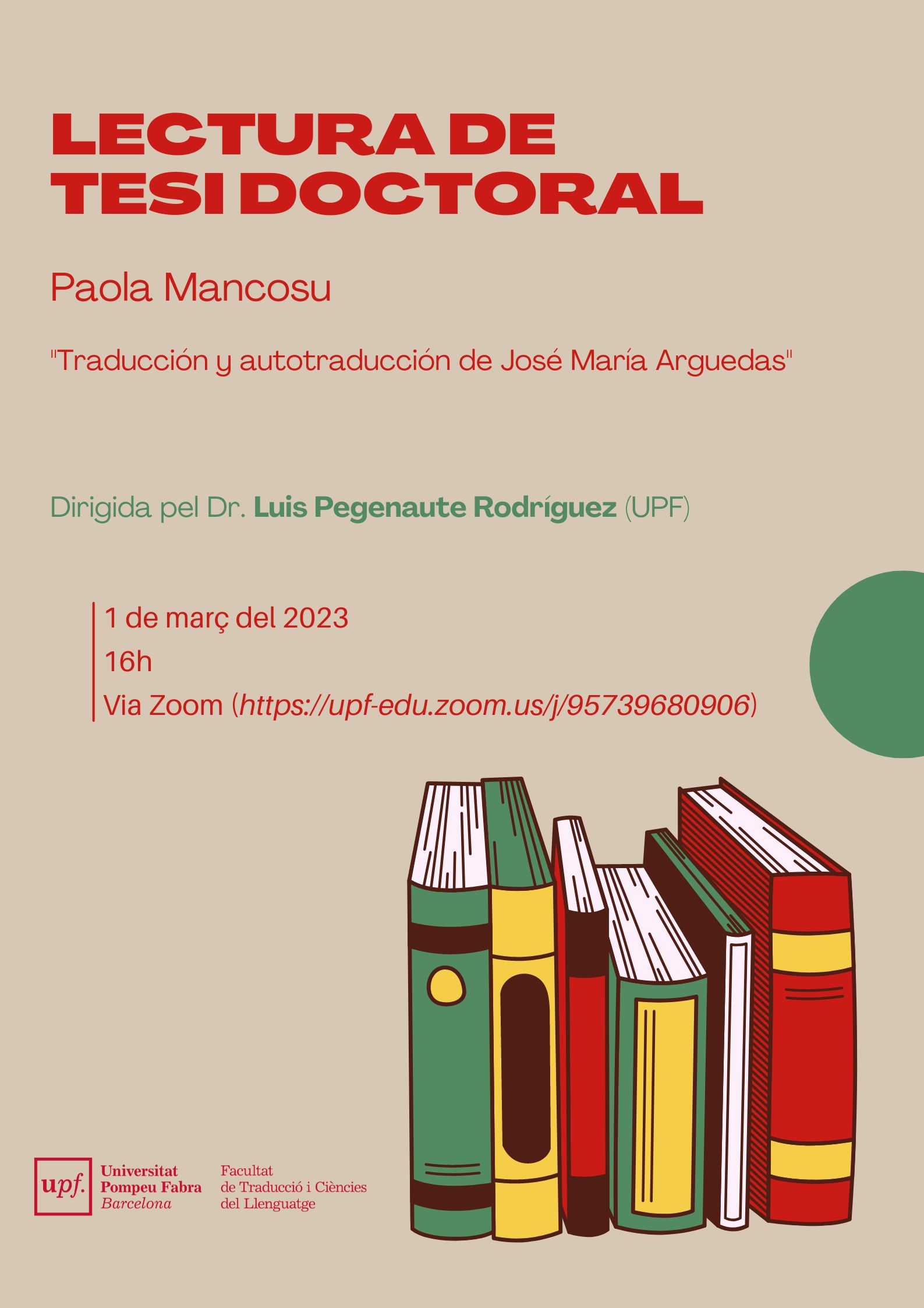01/03/2023 Lectura de la tesi doctoral de Paola Mancosu, a les 16.00 hores