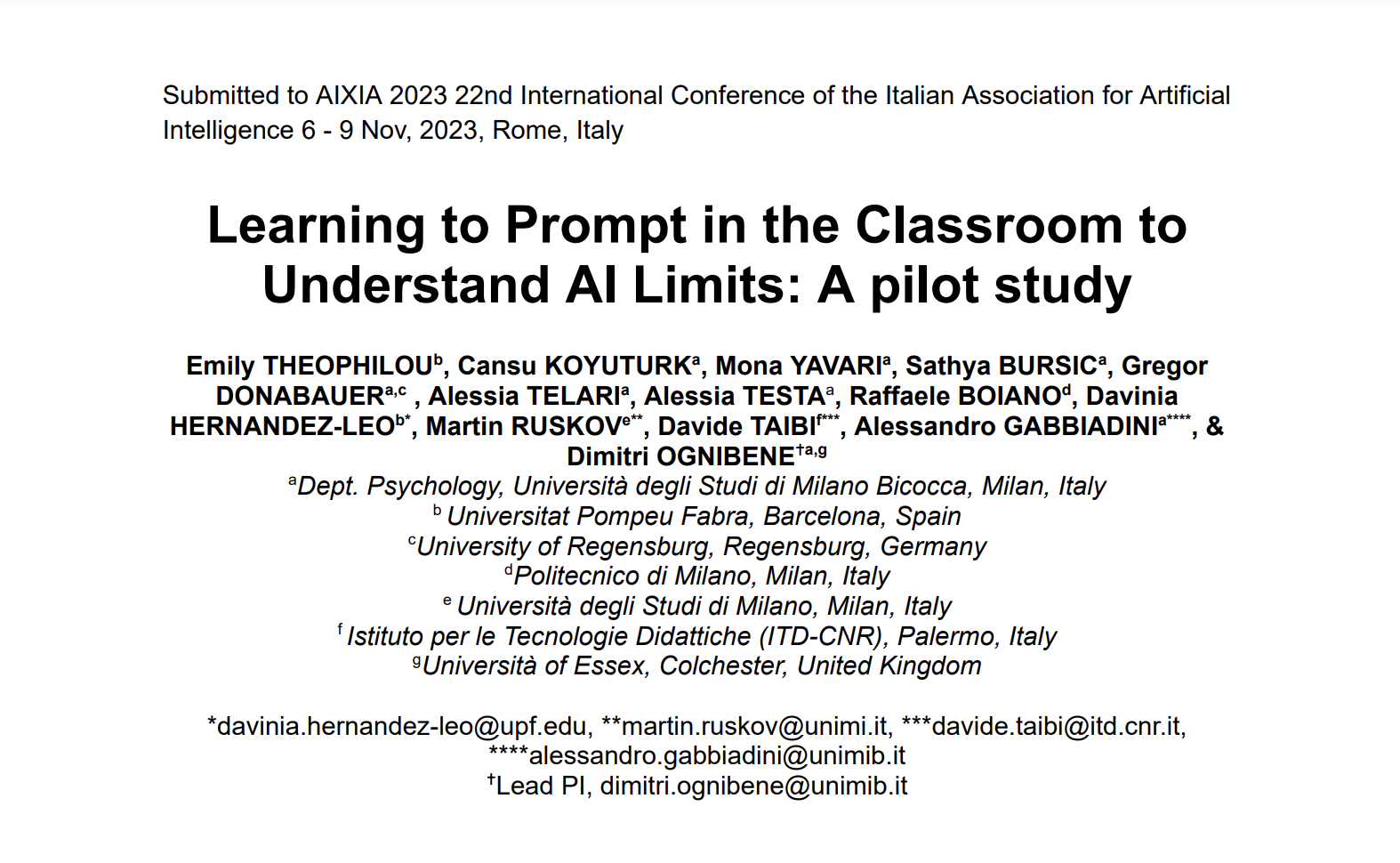 Learning to Prompt in the Classroom to Understand AI Limits: A pilot study, AIxIA 2023