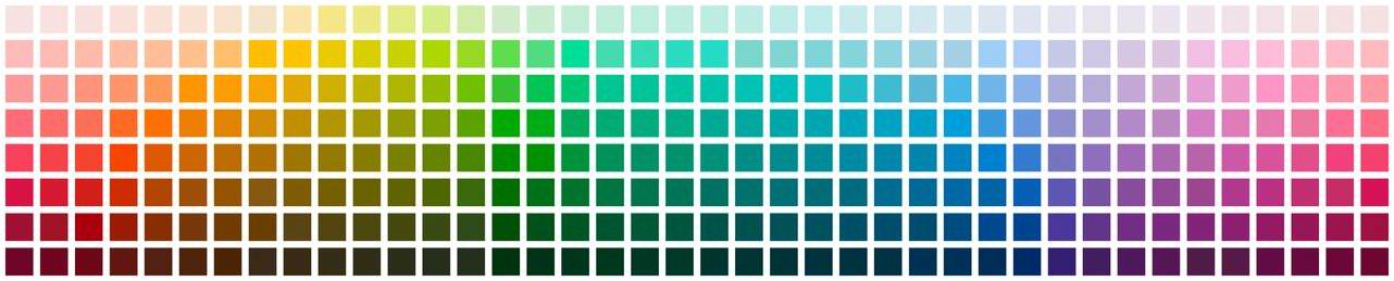 Figure 1 of the work: The 330 WCS colour chips (World Color Survey, contains the names of 330 colour chips). Rows correspond to equally spaced lightness values and columns to equally spaced Munsell hues. Each stimulus is at the maximum available saturation for that hue/lightness combination. Imatge inicial - Figure 1 of the work: The 330 WCS colour chips (World Color Survey, contains the names of 330 colour chips). Rows correspond to equally spaced lightness values and columns to equally spaced Munsell hues. Each stimulus is at the maximum available saturation for that hue/lightness combination.