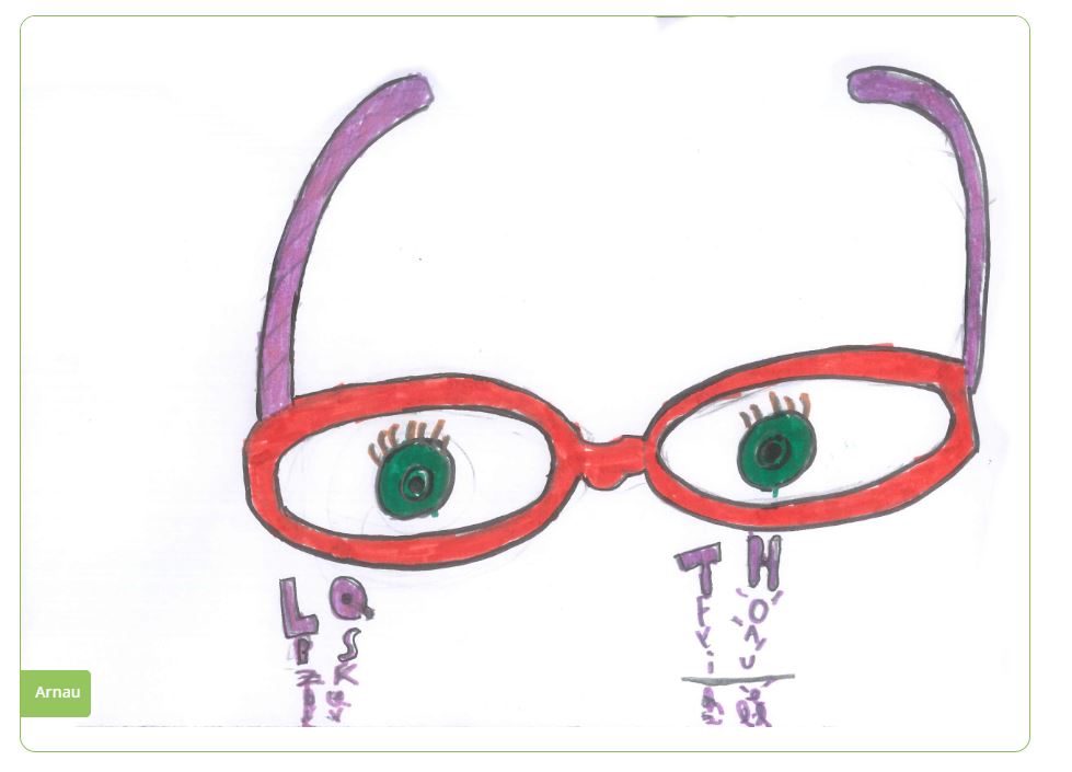 Dibuix d'un dels nens participants que acompanya la definició de diòptria al diccionari de Dicximed