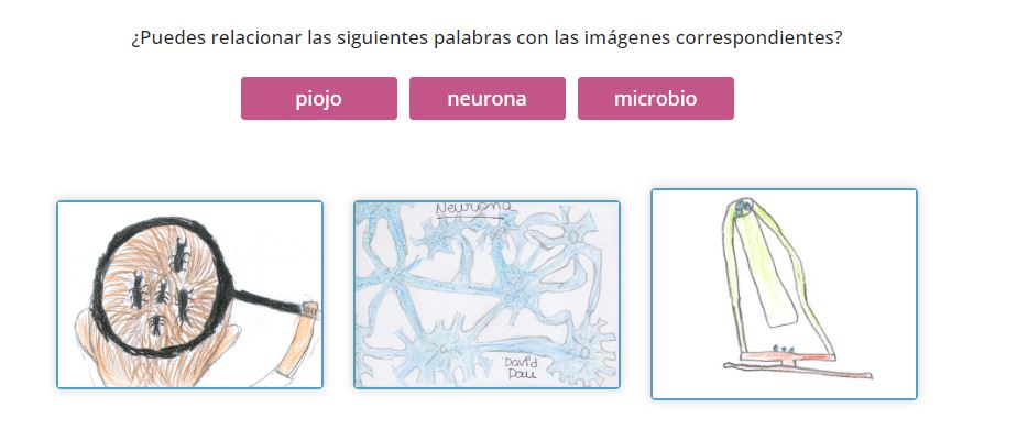 Juego en el que los niños y niñas tienen que relacionar términos médicos con los dibujos correspondientes