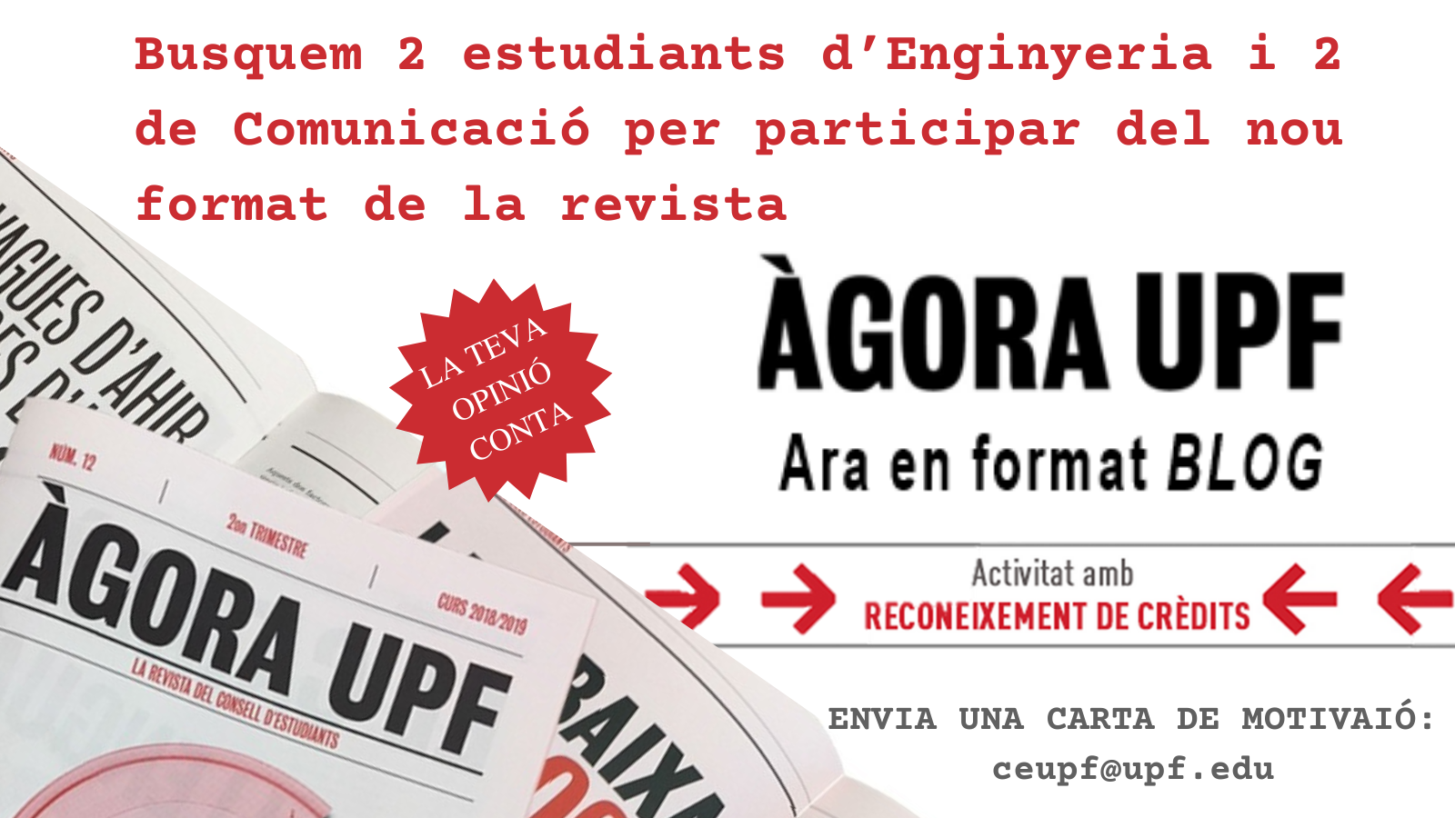 Convocatòria editors revista Àgora UPF