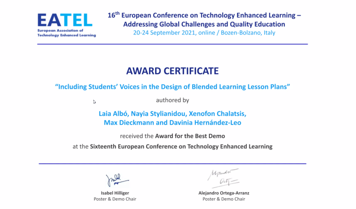 ECTEL 2021 best demo paper: Including Students’ Voices in the Design of Blended Learning Lesson Plans