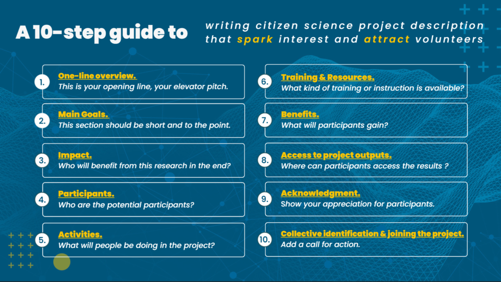 CS Track team has recently published a ten-step guide to writing citizen science project descriptions
