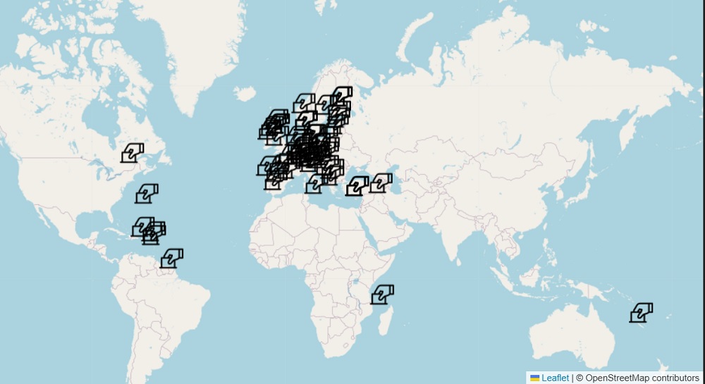 Image of the interactive map included in the CONREF dataset, which shows the high concentration of referendums in Europe. SOURCE: CONREF Project Imatge inicial - Image of the interactive map included in the CONREF dataset, which shows the high concentration of referendums in Europe. SOURCE: CONREF Project
