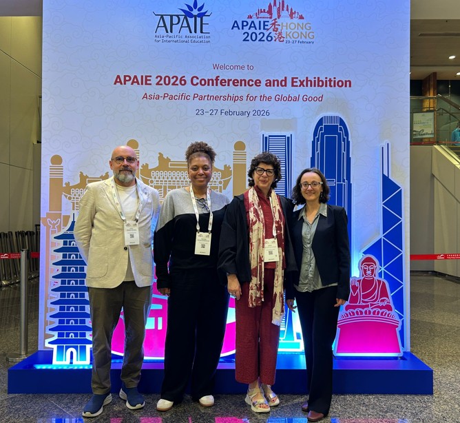 UPF delegation at the APAIE. From left to right: Josep Ibáñez (Commissioner for EUTOPIA and International Programmes), Fatou N’Gum (International Relations Service officer), Helena Ramalhinho (vice-rector for Internationalization), and Sara López (director of the International Relations Service). Imatge inicial - UPF delegation at the APAIE. From left to right: Josep Ibáñez (Commissioner for EUTOPIA and International Programmes), Fatou N’Gum (International Relations Service officer), Helena Ramalhinho (vice-rector for Internationalization), and Sara López (director of the International Relations Service).