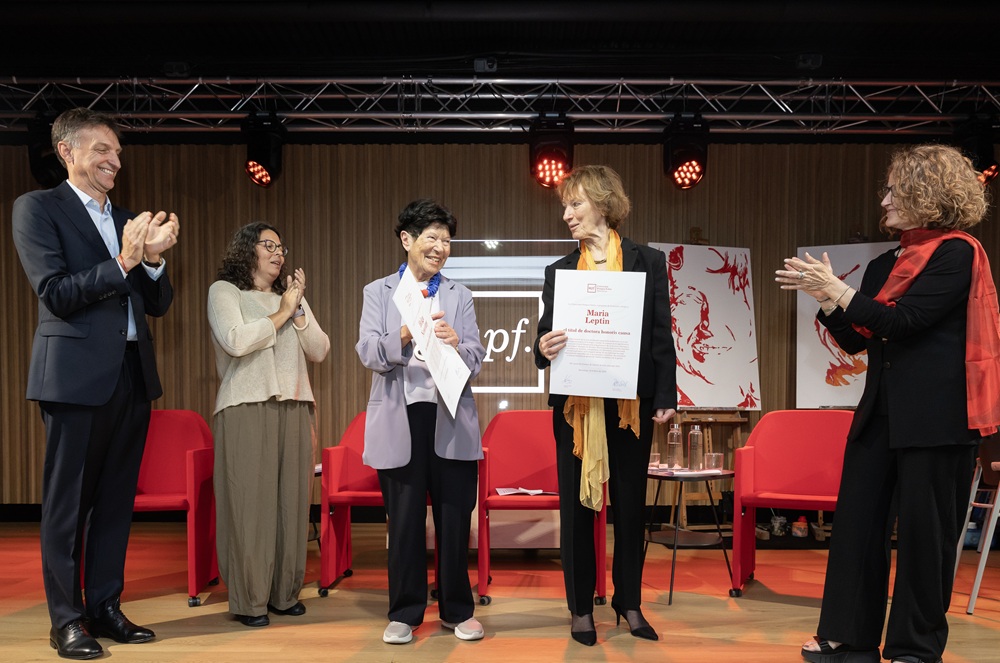 From left to right: Jan Eeckhout, Carla Lancelotti, Helga Nowotny, Maria Leptin and Laia de Nadal Imatge inicial - From left to right: Jan Eeckhout, Carla Lancelotti, Helga Nowotny, Maria Leptin and Laia de Nadal