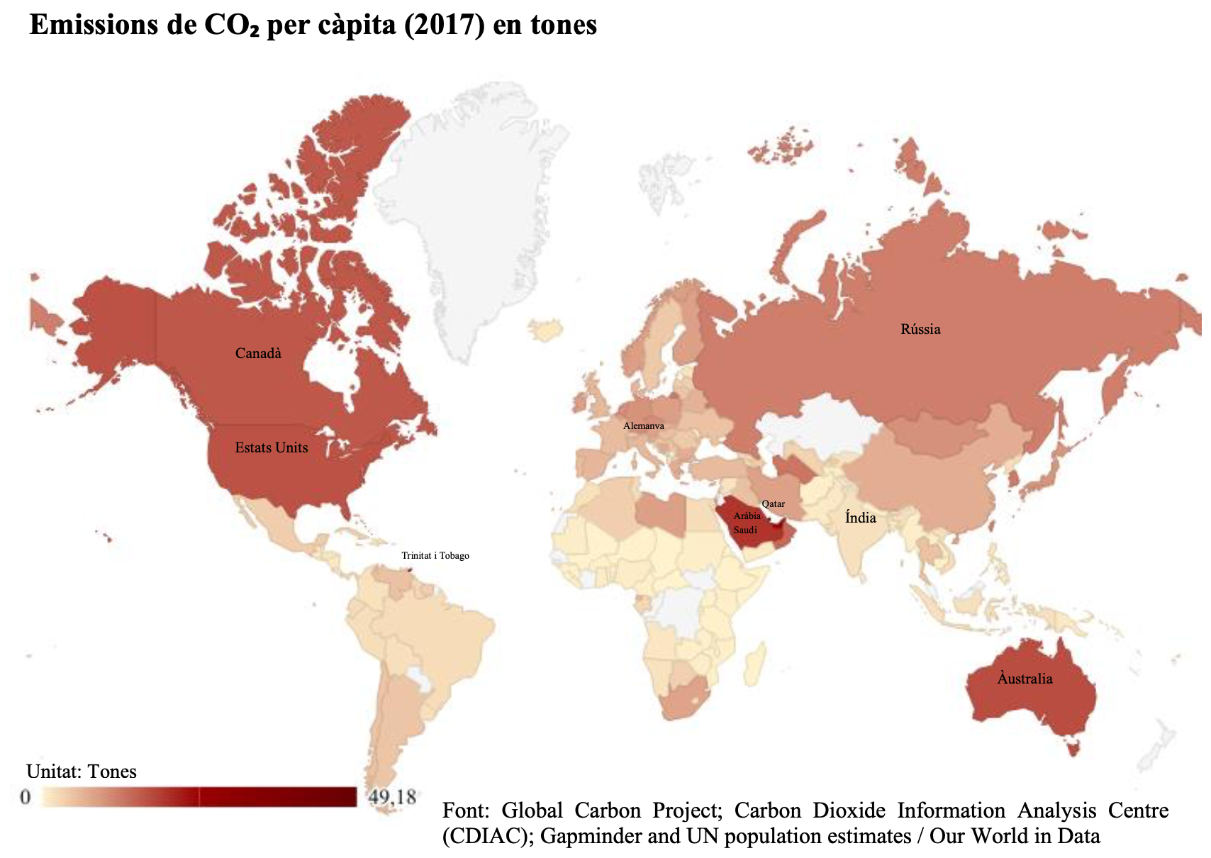 Emissions de CO₂ per càpita (2017) en tones