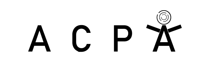Logo of ACPA, where the last A is the international symbol for accessibility (a human with arms open), whose head is a simple maze.