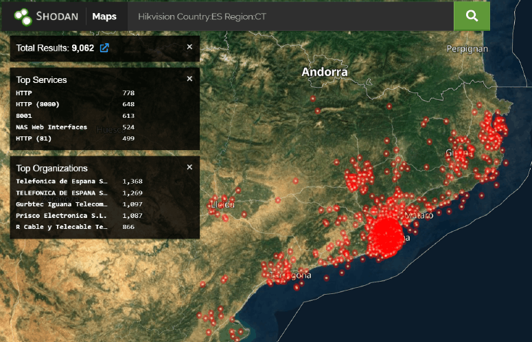 Més de 9,000 dispositius de Hikvision accessibles públicament, detectats mitjançant Shodan a Catalunya. Imatge inicial - Més de 9,000 dispositius de Hikvision accessibles públicament, detectats mitjançant Shodan a Catalunya.
