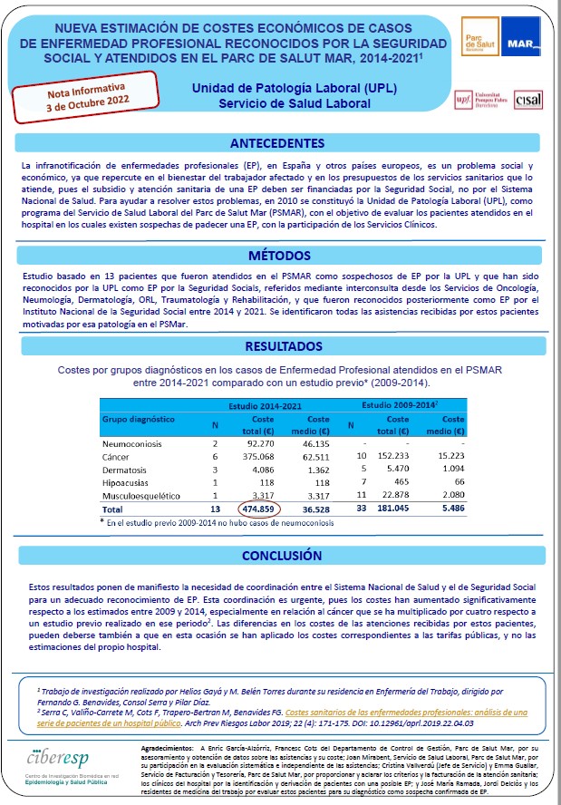 Nueva Nota Informativa de la Unidad de Patología Laboral del PSMAR