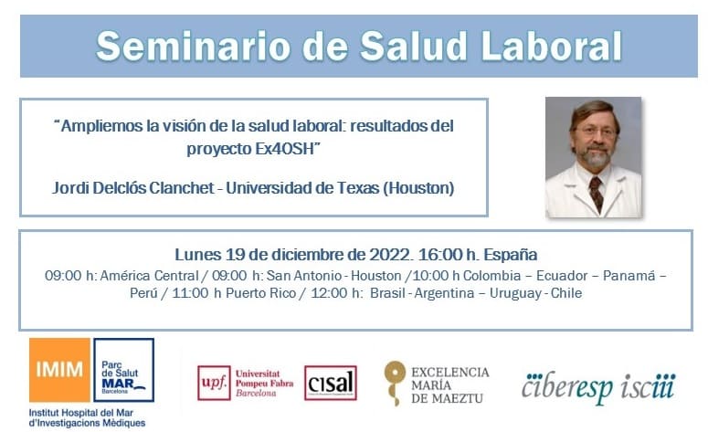 19/12/2022, próximo Seminario Virtual de Salud Laboral (16:00h). ¡Apúntate!