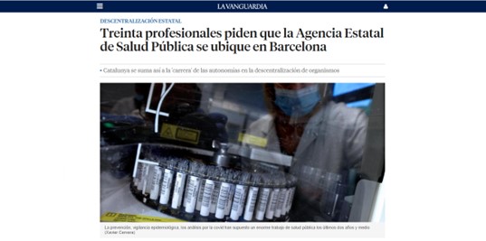 Treinta expertos en salud pública piden que Barcelona acoja la futura Agencia Estatal en Salud Pública (AESAP)