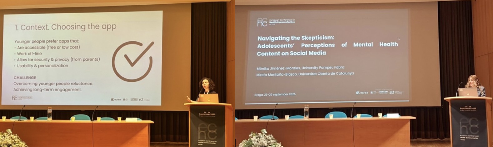 Lara Martín and Mònika Jiménez during the European Conference on Health Communication Imatge inicial - Lara Martín and Mònika Jiménez during the European Conference on Health Communication