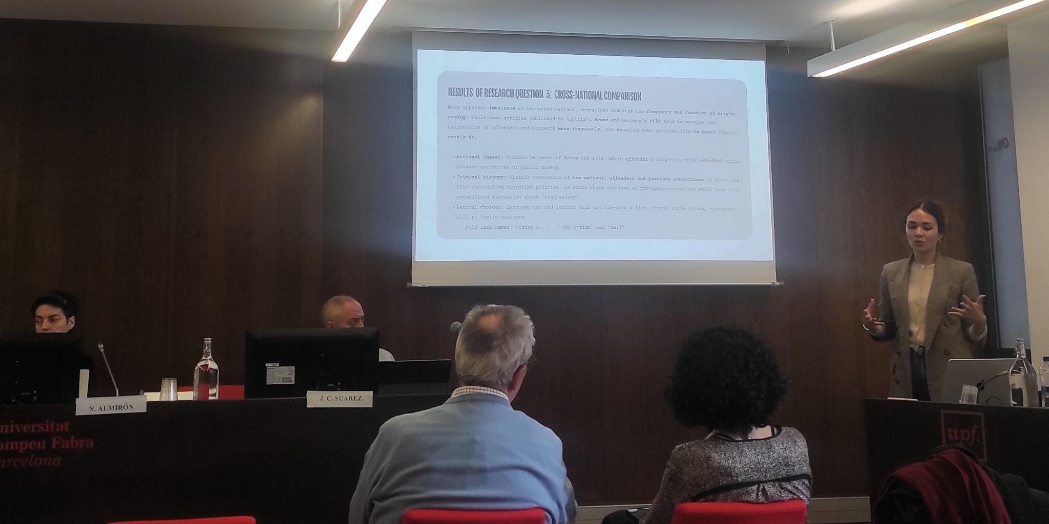 Researcher Philine Matzen begins the defense of her doctoral thesis at the Edifici Tànger building of Pompeu Fabra University on January 16. Imatge inicial - Researcher Philine Matzen begins the defense of her doctoral thesis at the Edifici Tànger building of Pompeu Fabra University on January 16.