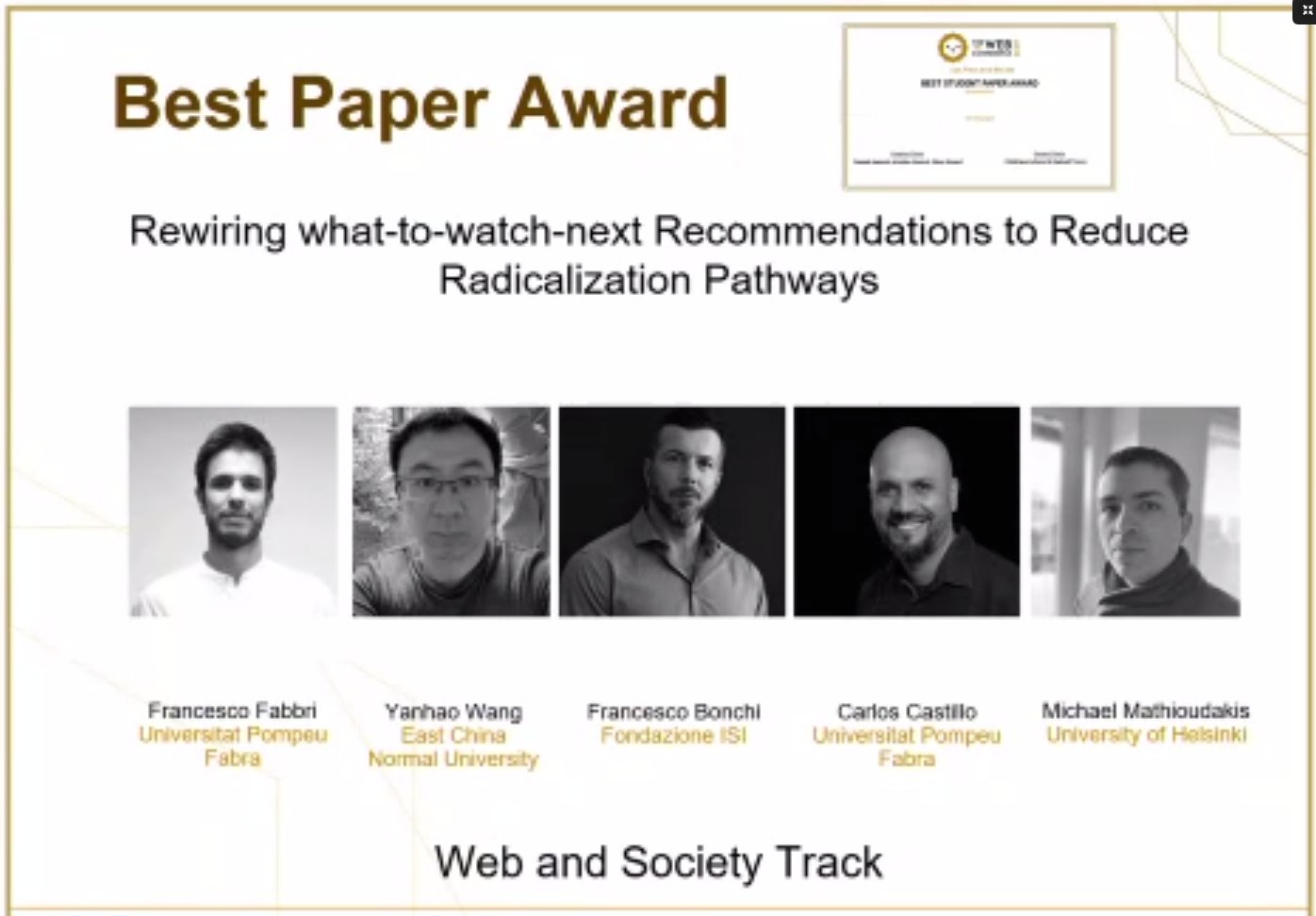 Best paper award at WWW