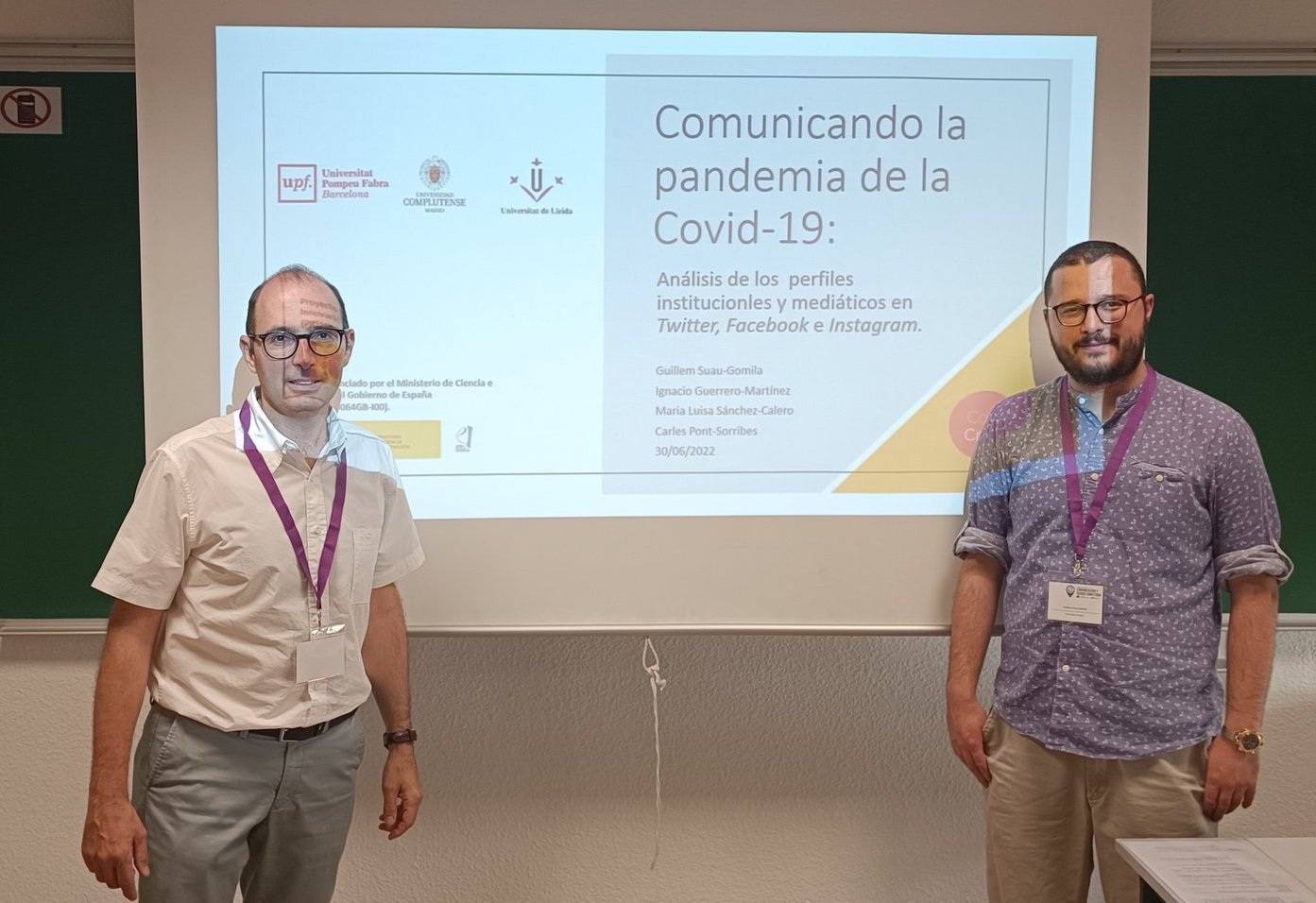 Los investigadores Carles Pont-Sorribes y Guillem Suau-Gomila durante la presentación de la comunicación. Imatge inicial - Los investigadores Carles Pont-Sorribes y Guillem Suau-Gomila durante la presentación de la comunicación.