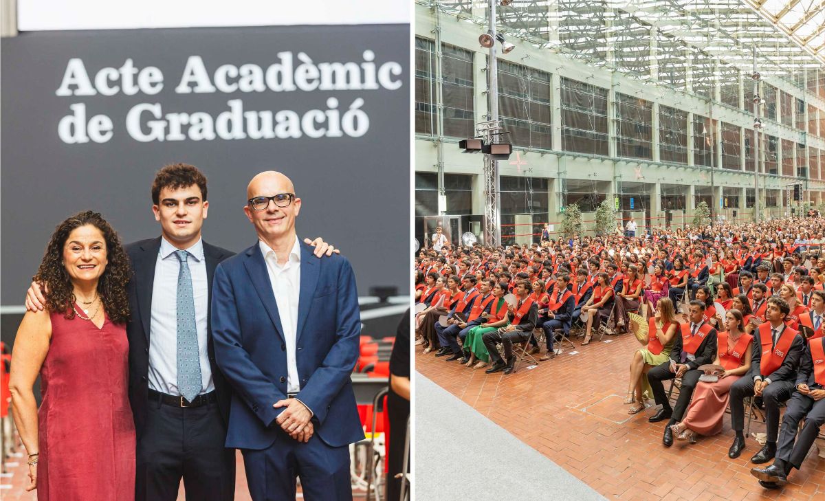 La Família UPF formada per Susana Gibert i Marcos Fontal i el seu fill, en David, a l'Acte Acadèmic de Graduació 2025 Imatge inicial - La Família UPF formada per Susana Gibert i Marcos Fontal i el seu fill, en David, a l'Acte Acadèmic de Graduació 2025