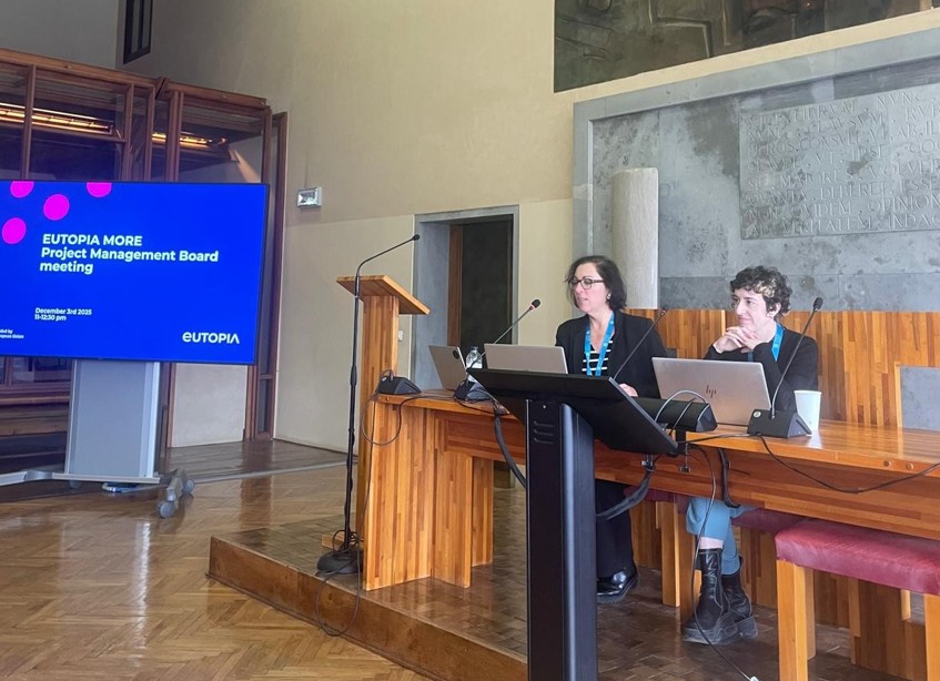 Presentació de Lucía Conte, Project Manager d’EUTOPIA, i Mònica Calor, Financial Manager, durant l'EUTOPIA Week.