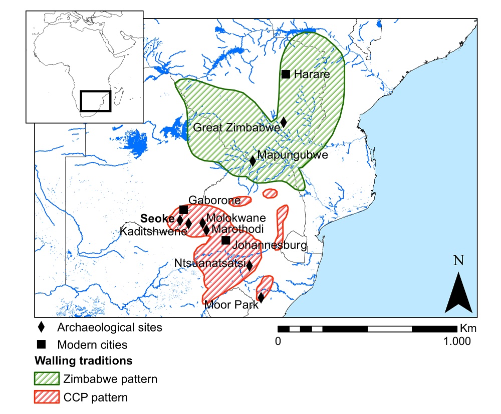 Distribució dels Stone Walled Sites durant el segon mil·lenni de la nostra era al sud d'Àfrica